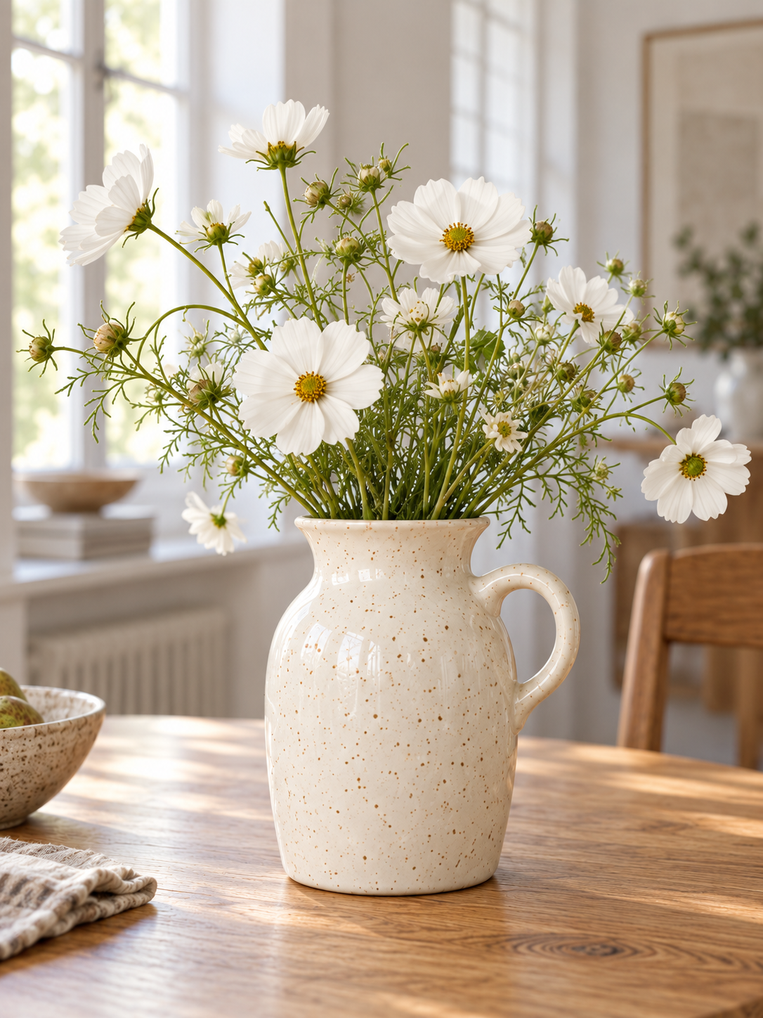 Krugvase Lora aus Steinzeug, Creme gesprenkelt - Frontansicht