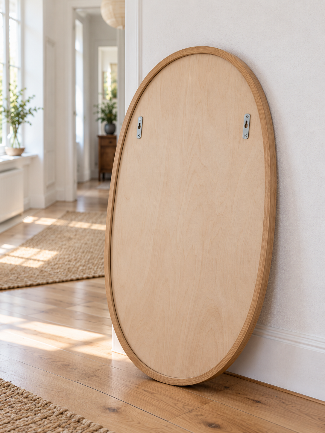 Wandspiegel Solene oval mit Eichenholzrahmen, 50 x 80 cm - Rückansicht