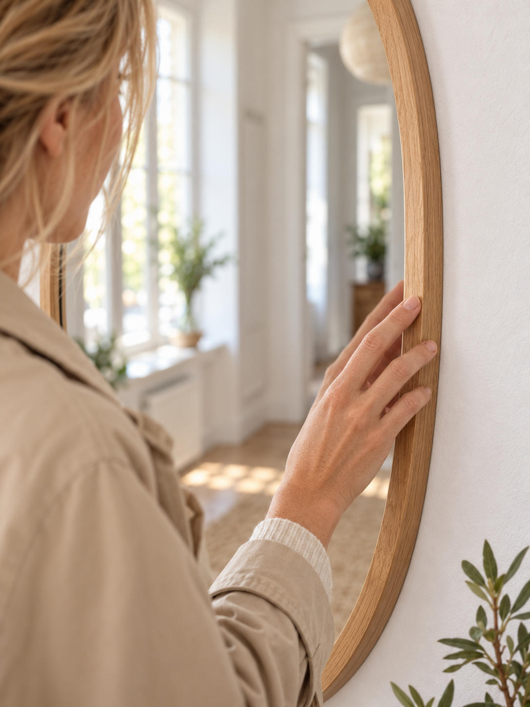 Wandspiegel Solene oval mit Eichenholzrahmen, 50 x 80 cm - Detailaufnahme