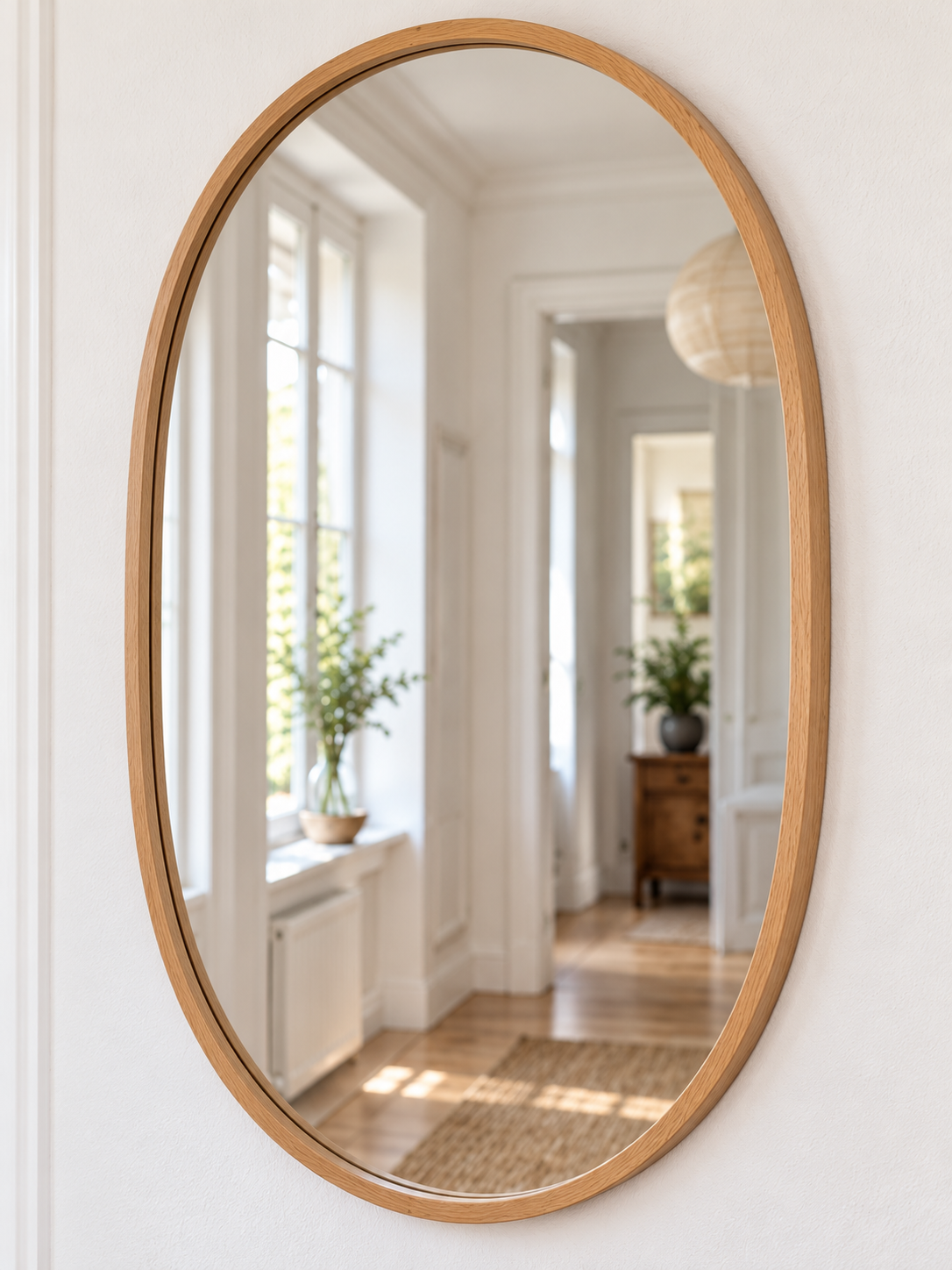 Wandspiegel Solene oval mit Eichenholzrahmen, 50 x 80 cm - Frontansicht